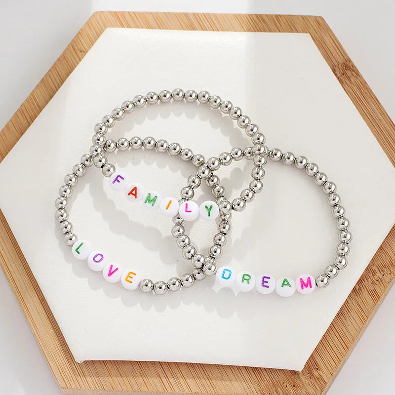 Wholesale Custom Bead Bracelet Colorful Letter Adjustable Bead Bracelet Friendship Love Silver Bead Bracelet for Kids Adults