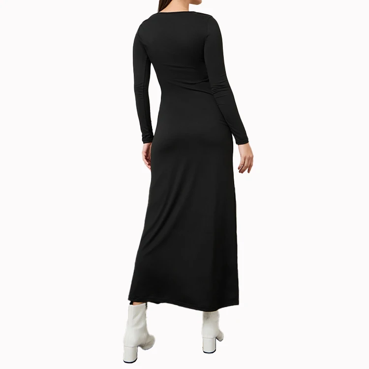 Long Sleeve Maxi Dress For Casual Women Plain Long-Sleeved Round-Neck Maxi Dress Casual Dress Clothes Women