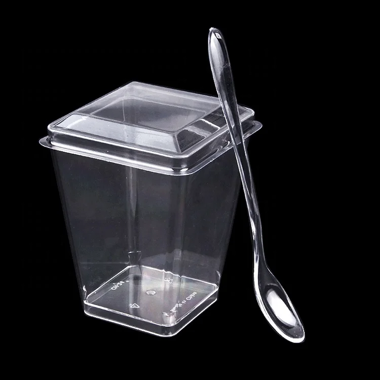 Hot Sale 5oz PS Clear Plastic Dessert Cup with Lid,Customizable Disposable Mousse Cake Plastic Cup Container