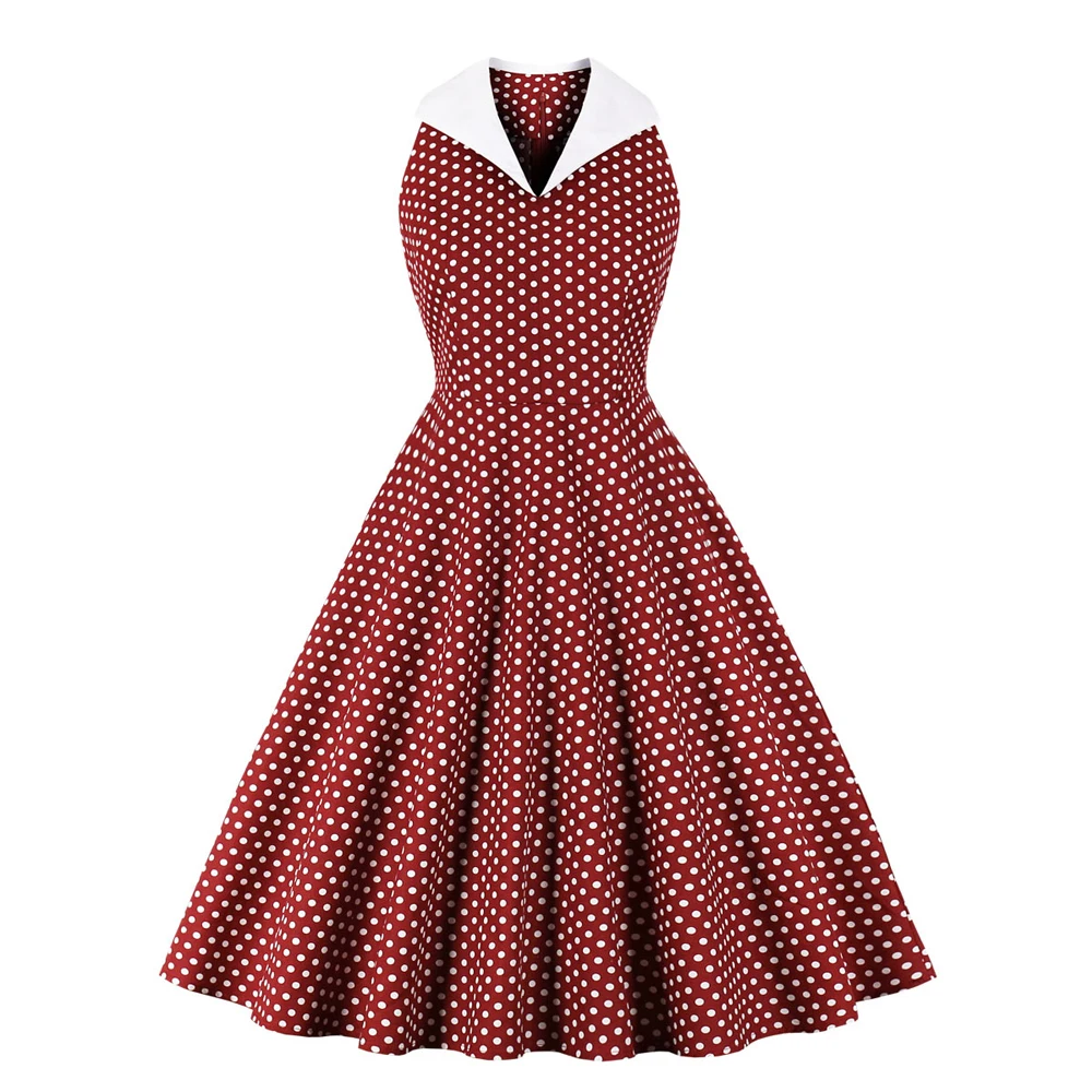100% Cotton Comfortable Sewing Vintage Dress VD1696 Sleeve V Neck Elegant Polka Dots Red Women Summer Dresses