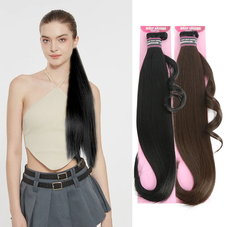 Julianna Wholesale Hairpieces Heat Resistant Kanekalons Futura 28 Inch Wrap Around Clip-in Ponytail Hair Extensions Synthetic