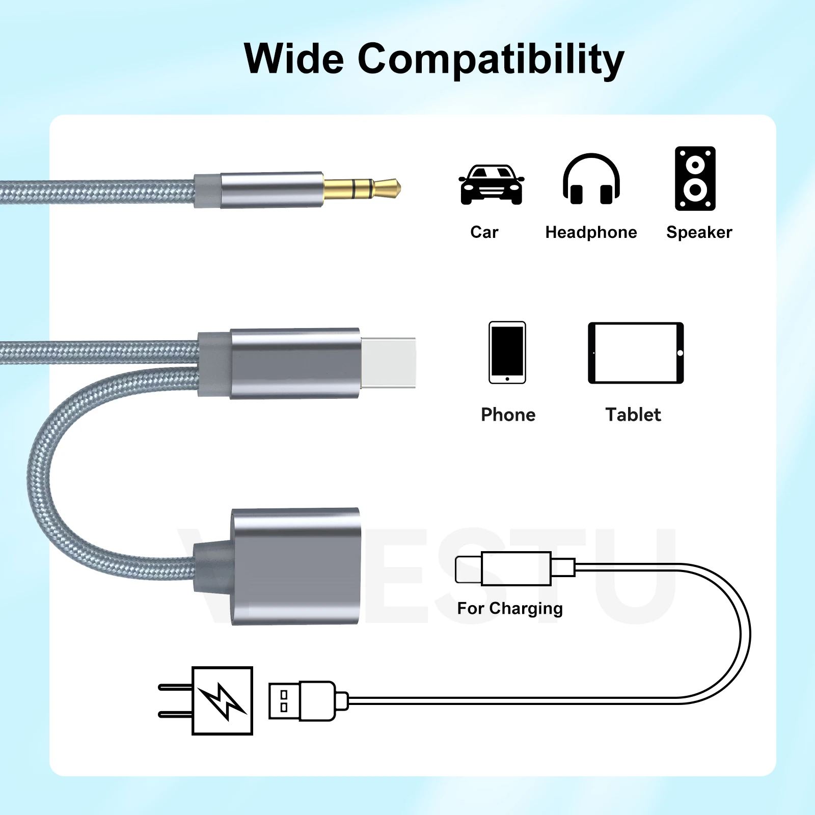 New Arrival 1.8m Nylon Braid Charge Cable And 3.5mm Audio Jack AUX Adapter USB C TO AUX Cable For Car headphone