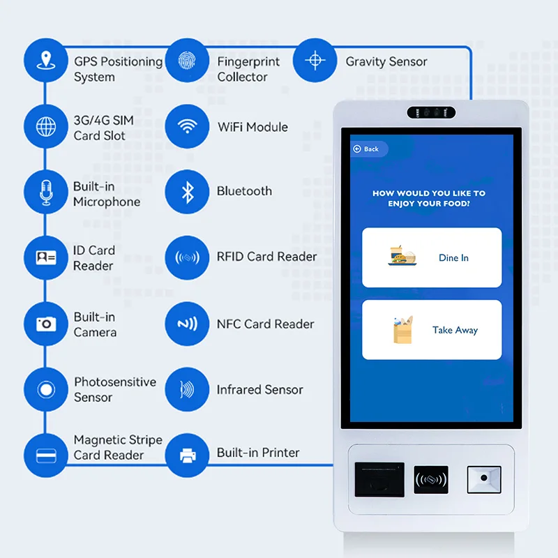 21.5 23.8 27 32 Inch Hardware Automatic Ordering Kiosk Order Number Wall Mounting Information Kiosk Terminal Kisok With Printer