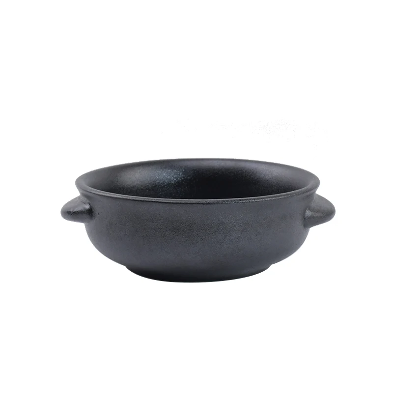 High Quality Ceramic Double Ears Cute Instant Noodle Soup Salad Bowl corn soup container with two handle black