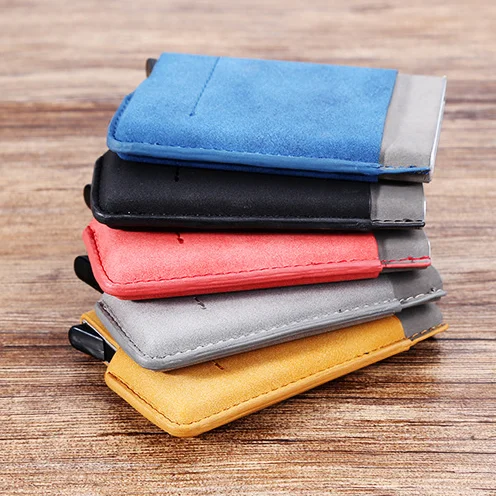 Automatic Pop Up Wallet Men ID Business Gift RFID Blocking Logo Custom Synthetic Leather Credit Card Holder