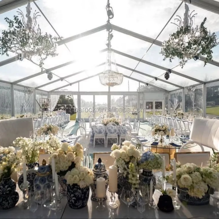 Modular Structure with Transparent Roof and Sidewalls for Versatile Indoor Outdoor Use Large Wedding Tent