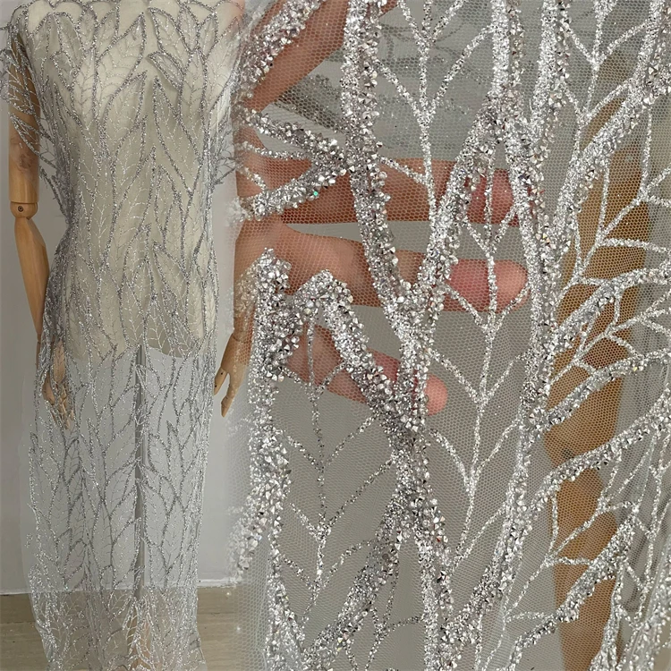 Tul con brillo por metro shiny sequin glitter mesh tulle fabric grey silver crystal rhinestone lace fabric