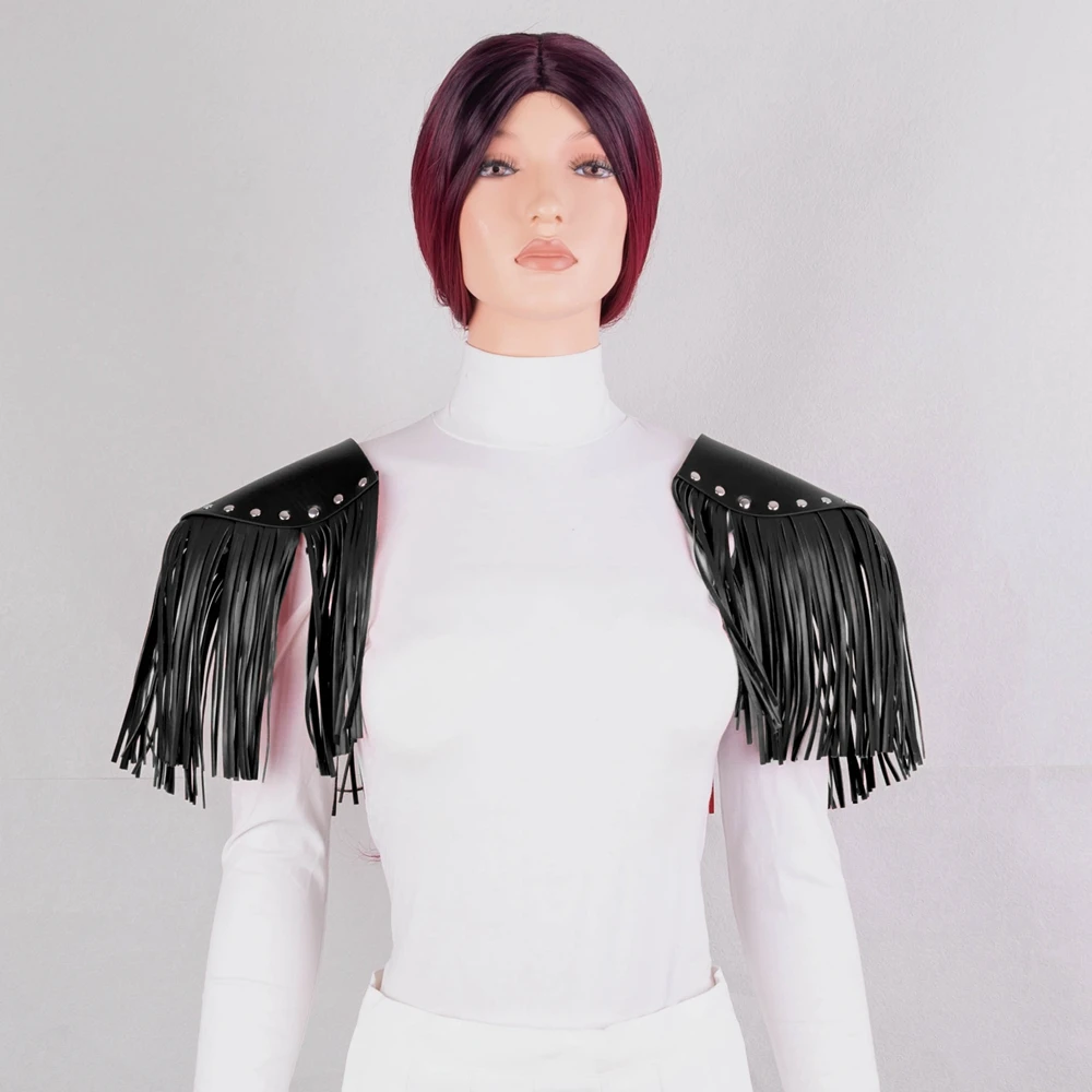 Women Punk Body Harness Leather Shoulder Gothic Tassel Mesh 2 PCS Rave Party Night Costume Party Dance Festival Accessory
