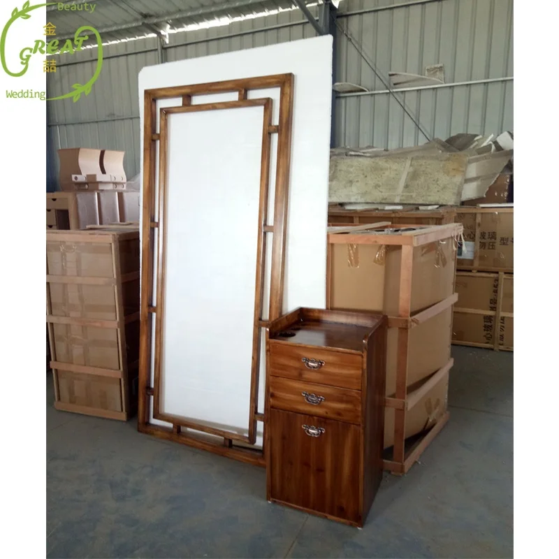 Foshan Great Professional Customized Wooden Mirror Salon Mirror Station Makeup Mirror  For Barber Shop Salon Furniture