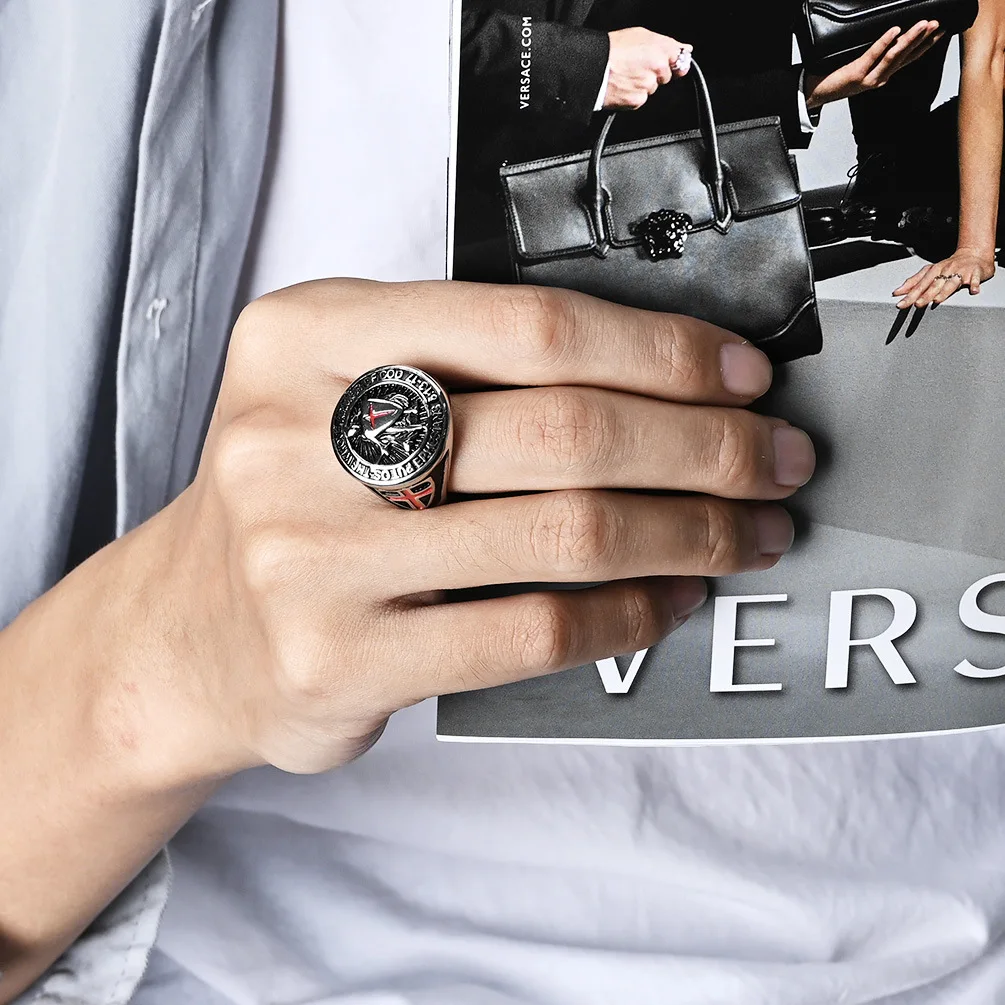Fashion Retro Shield Cross Titanium Steel Ring Temple Knight Stainless Steel Fashion Personalized Wear Jewelry