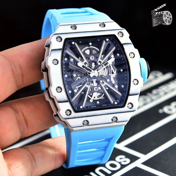 
RM Replika Carbon Fiber Case Richard Mill Stainless Steel Swi Movement Silicon Strap Best Quality Original Clone Mechanical 