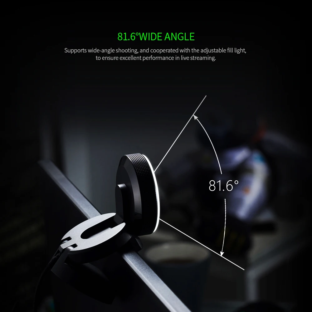 Stock 1080P Razer Kiyo 4MP HD Desktop Streaming Camera Webcam with Multi-step Ring Light Lamp for Tik Tok Live Streaming Black