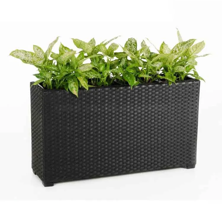 Outdoor garden decoration rectangle shape tall plastic wicker planter box