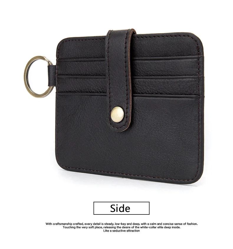 Black simple leisure first layer cow leather  foreign trade wholesale thin credit card wallets unite gold key links