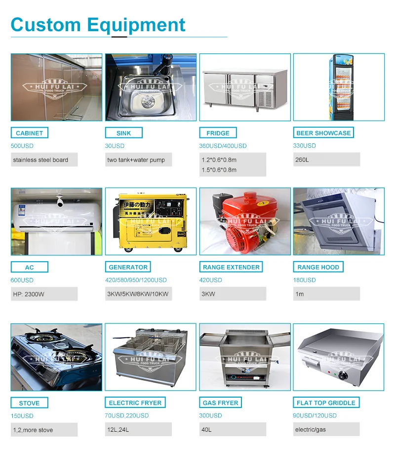 Customized Food Truck Rolling Cart Fast Food Snow Cone Trailer Food Cart Cooking Trailer Hamburger Carts