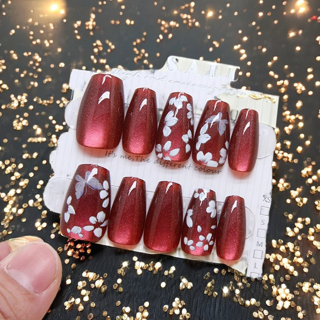 White Armor Stiletto Ballerina Pattern 3D French Artificial Fingernails Easy Glue Elegant Custom 24pcs Pressed Acrylic Model