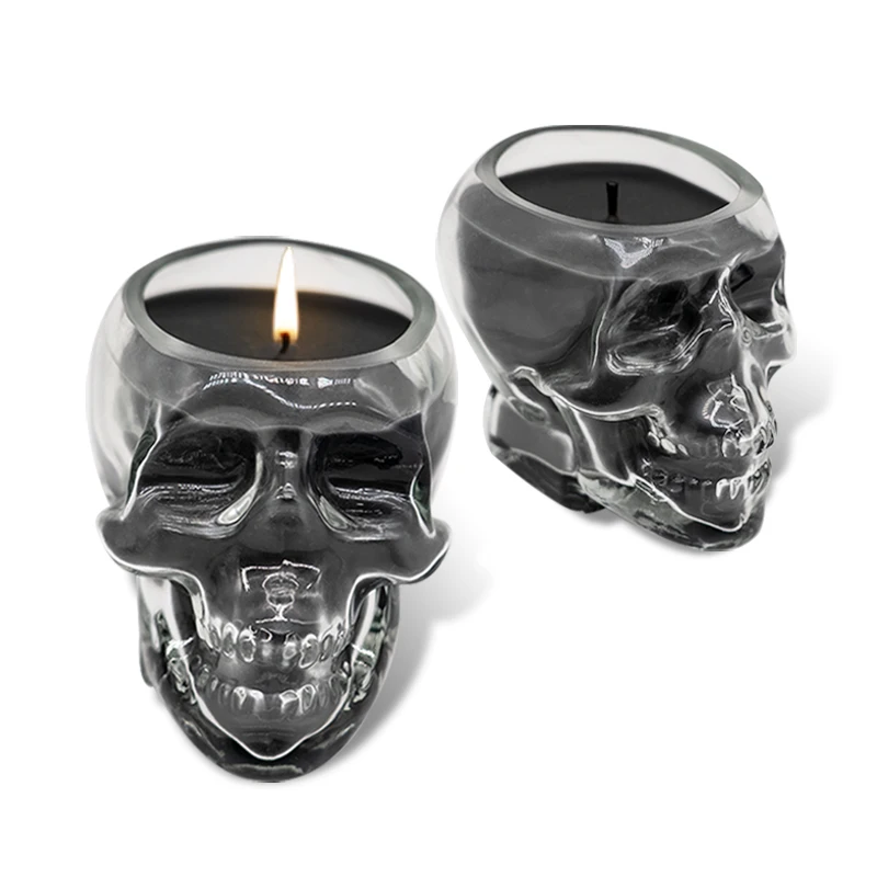New  Handmade  Halloween  Cool Black Skulled Skeleton  Glass Jar Craft Scented  Candles