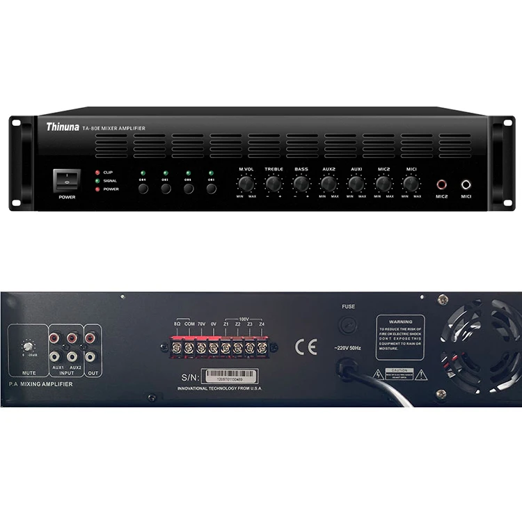 Thinuna TA-80E Professional Power Amplifier Public Address Mixer 4 Channel Audio With Wireless Microphone