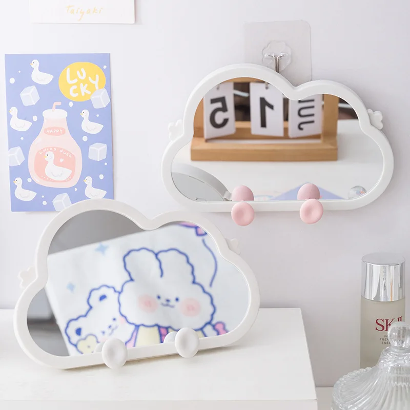 Cloud Cute White Table Mirror Single Sided Wall Mirror Daily Multifunction Support Makeup Mirror