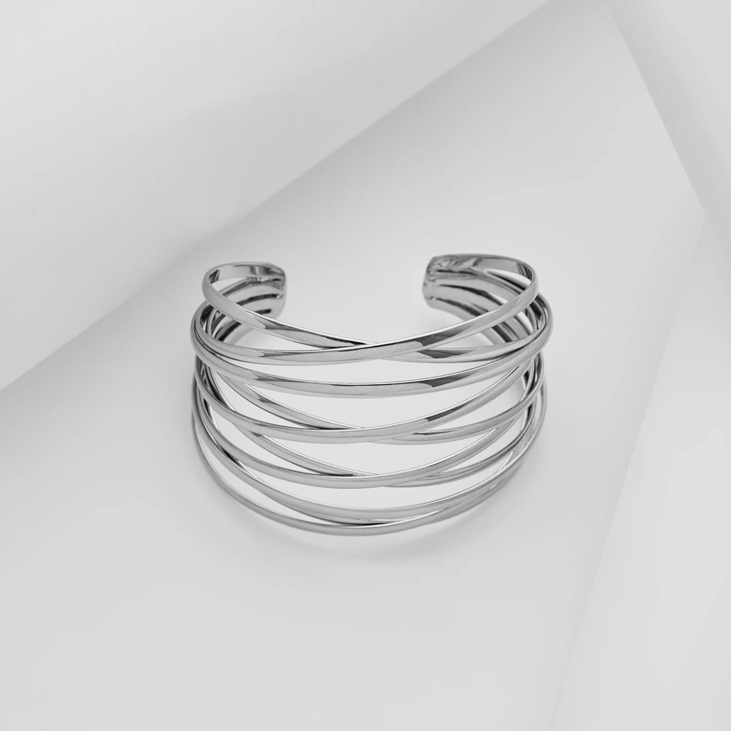 European and American chunky multi-layer cross opening bangle copper 18k real gold silver plated fashion bracelets & bangles