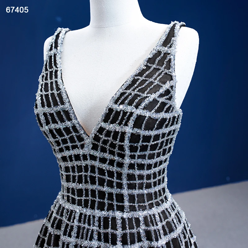 Jancember RSM67405 Sexy Black Mature Sleeveless Shining Sequin Party Evening Dresses