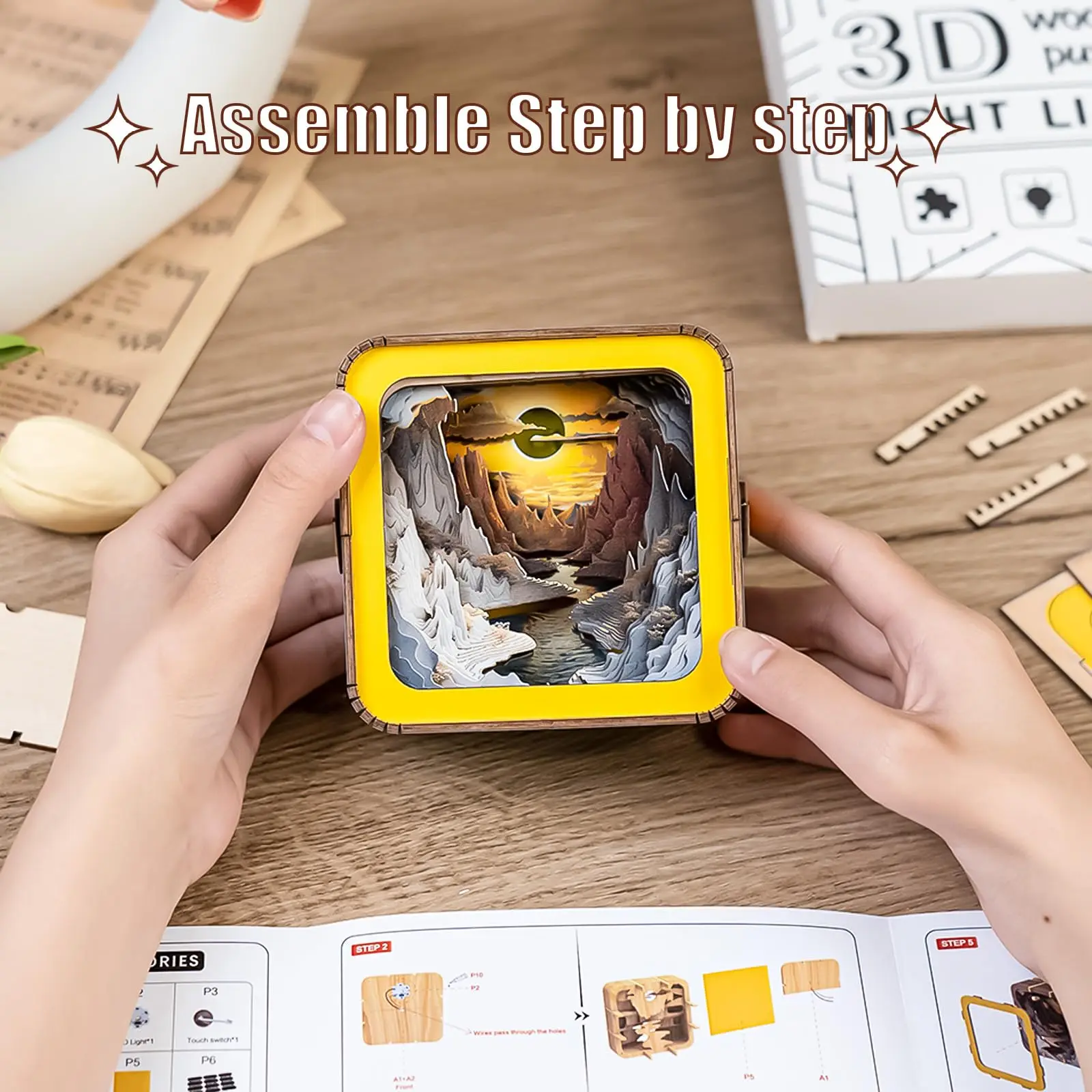 TSINYE LED Modern Wooden Puzzles 3D Nightlight DIY Crafts for Adults 3D Wooden Puzzles customizable wooden LED night lights