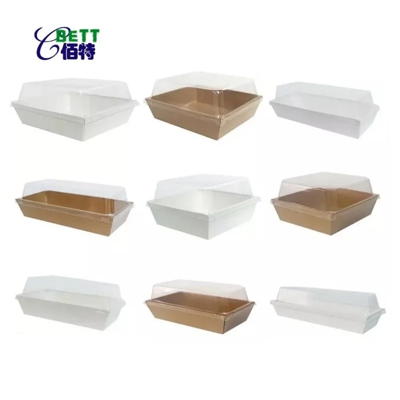 disposable compostable double layer Kraft Paper Food hot dog bread Swiss Roll sushi Bakery togo Takeaway container Box Packaging