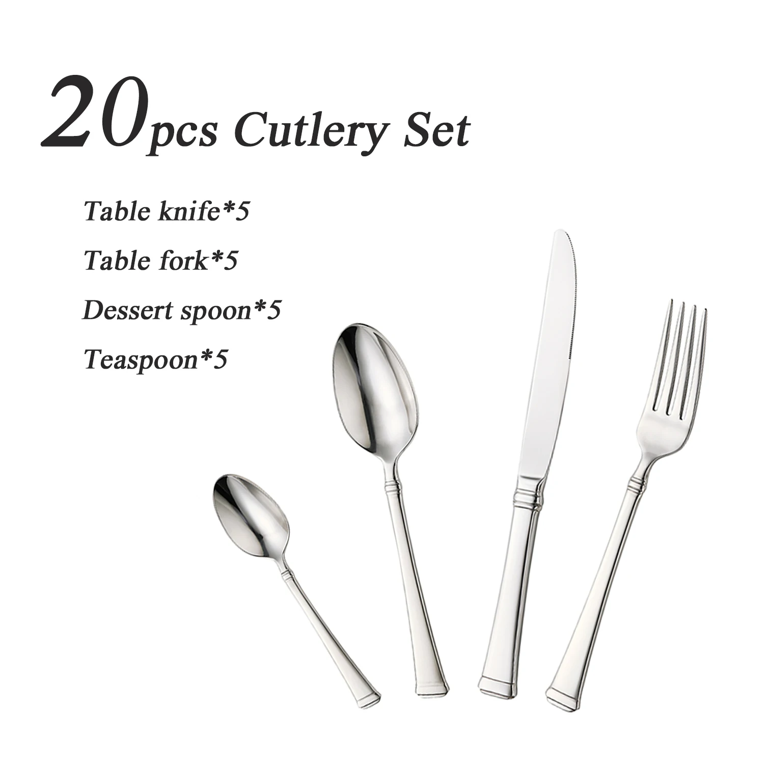 Royal Cutlery 20-Piece Restaurant Hotel Fork Spoon Knife Set Stainless Set Flatware Service For 5