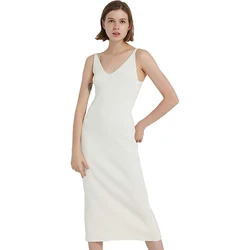 Оптовая продажа с фабрики 2022, облегающее длинное платье-свитер в рубчик без рукавов с v-образным вырезом для лета