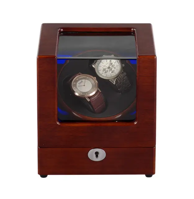 Luxury High quality  molle Automatic watch winder box wood leather rotations  double watch winder safe 2 slots with LED  lock