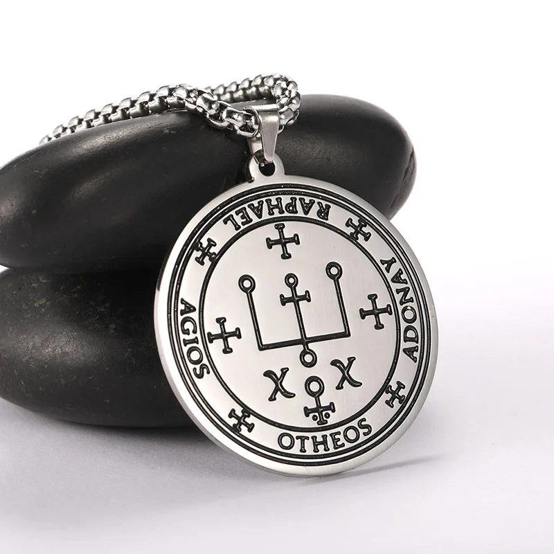 Myshape Archangel Raphael Pendant Necklace Talisman Amulet SAMAEL Gabriel Uriel Arch Angel Stainless Steel Long Chain Necklaces