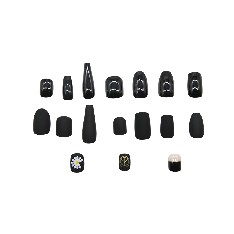 Medium Coffin French Manicure Short Square Full Cover False Nails For Salon With Jelly Sticker