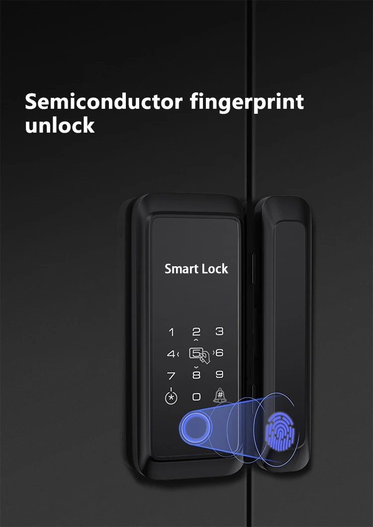 YOUHE Tuya Fingerprint Key Card Password Wifi Digital Frameless Glass Door Smart Lock