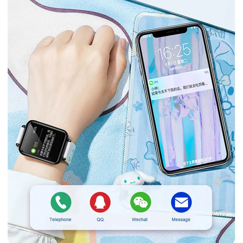 Cute body temperature watch call play music curved screen heart rate message sport girls smart watch