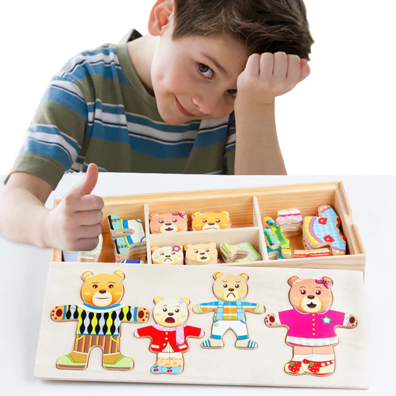 Dressing Game Kids Wooden Baby Early Educational Learning Toy Wooden Jigsaw Puzzle Custom Kids 3d Puzzles