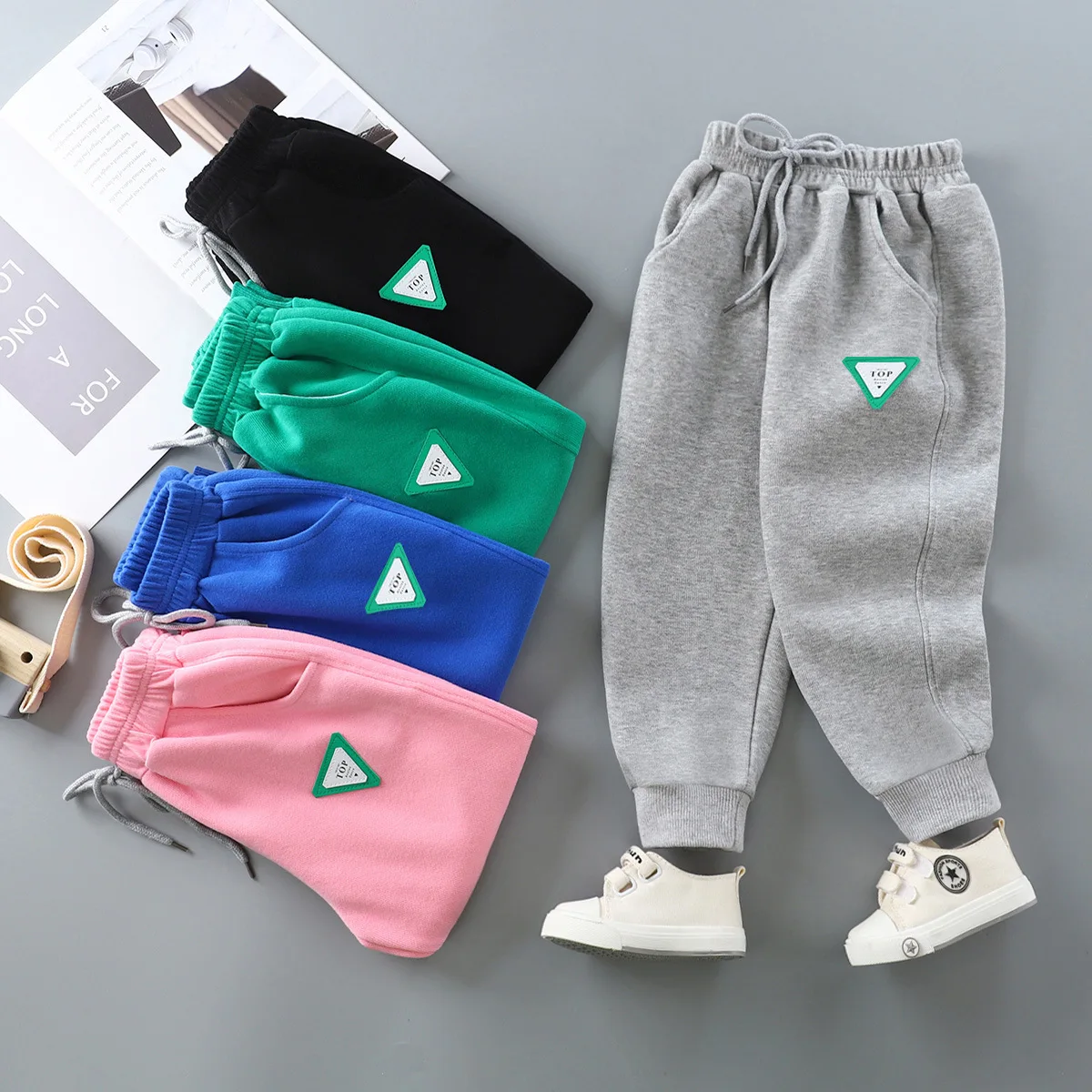 Toddler Boy Girl Cartoon Pattern Sweatpants Cotton Drawstring Elastic Waist Sport Jogger Pants with Pocket