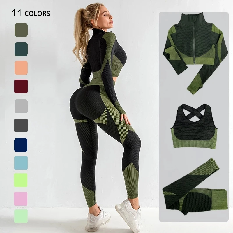 Gym Wear Female Sport Set Fitness Sport Suit - Seamless Activewear Running Workout Exercise Women Long Sleeve Yoga Gym Sets