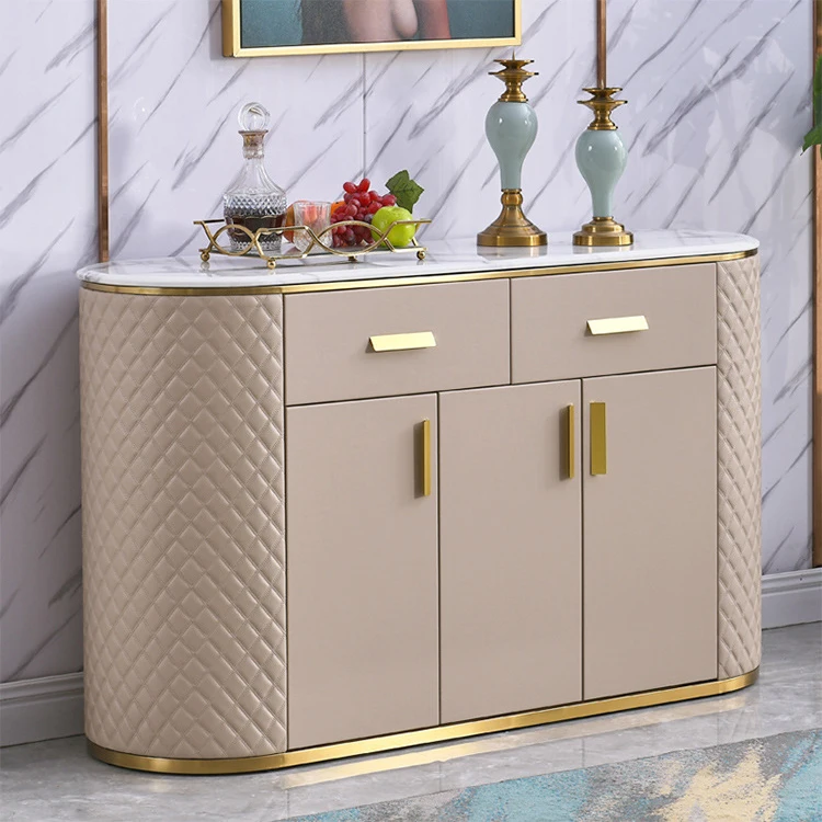 Leather and stainless steel modern luxury sideboards buffet cabinets for restaurant hotel home dining room furniture