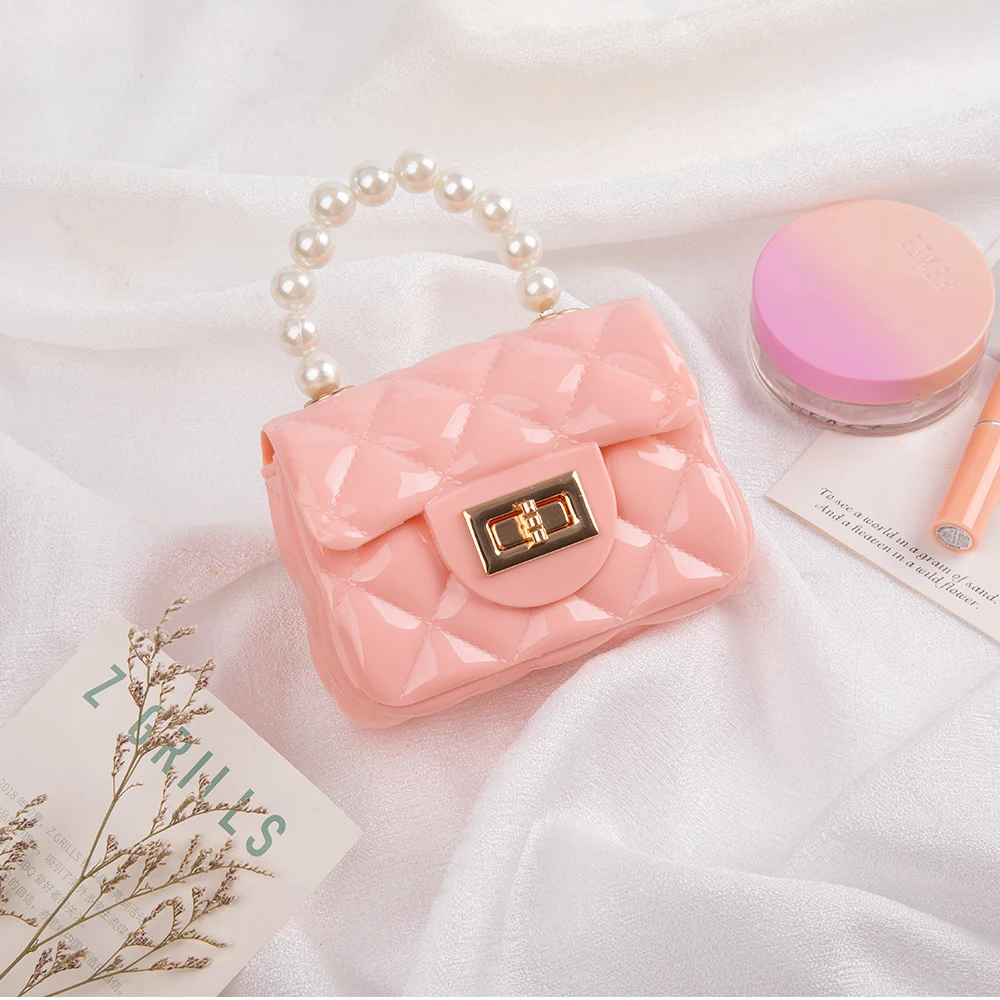 High Quality Wholesale PVC Mini Jelly Bag Rhombic Pearl Children Cute Purse Handbag For Girls