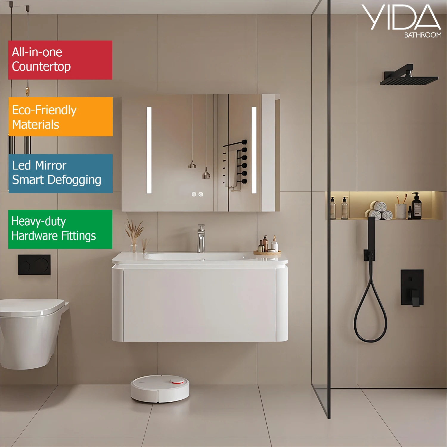 YIDA  Bathroom Vanity Sink Combo 32/40 inch Wall Mounted Cabinet Set Design White Resin Basin Sink Top
