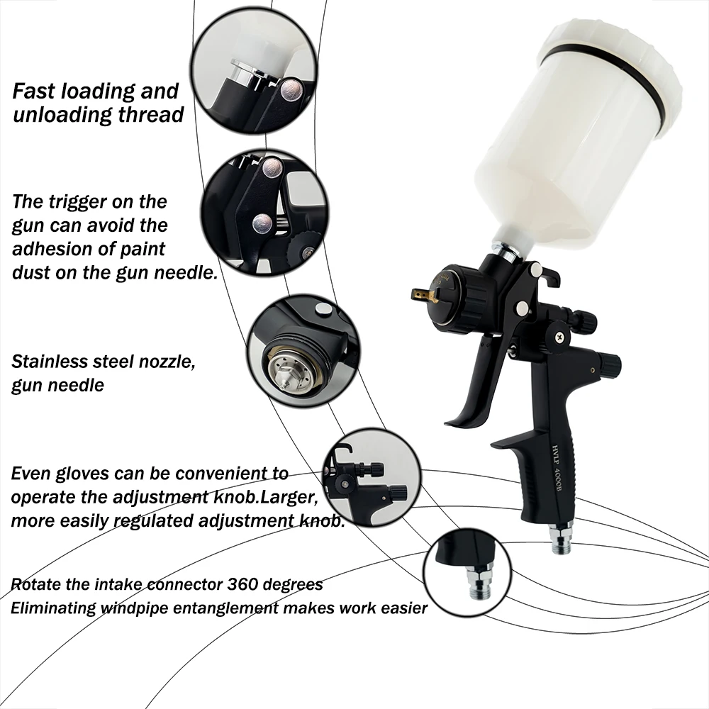 High Quality 4000B HVLP Spray Gun For Cars 1.3/1.8mm Nozzle Forged gun body + anodizing