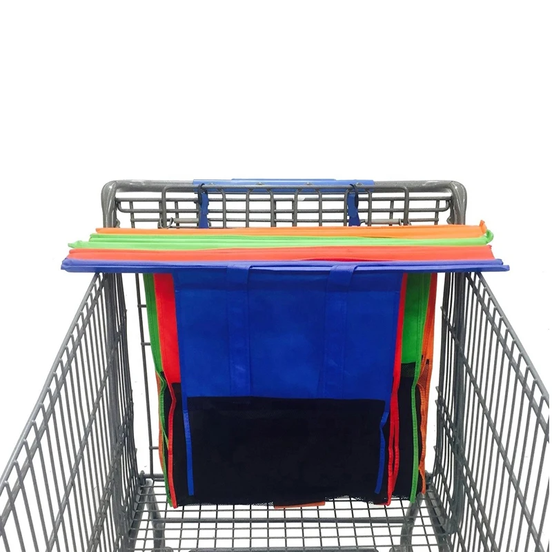Cheap Eco Friendly 4 Sets Reusable Grocery Bags with Insulated Cooler Shopping Cart Trolley Bags Supermarket