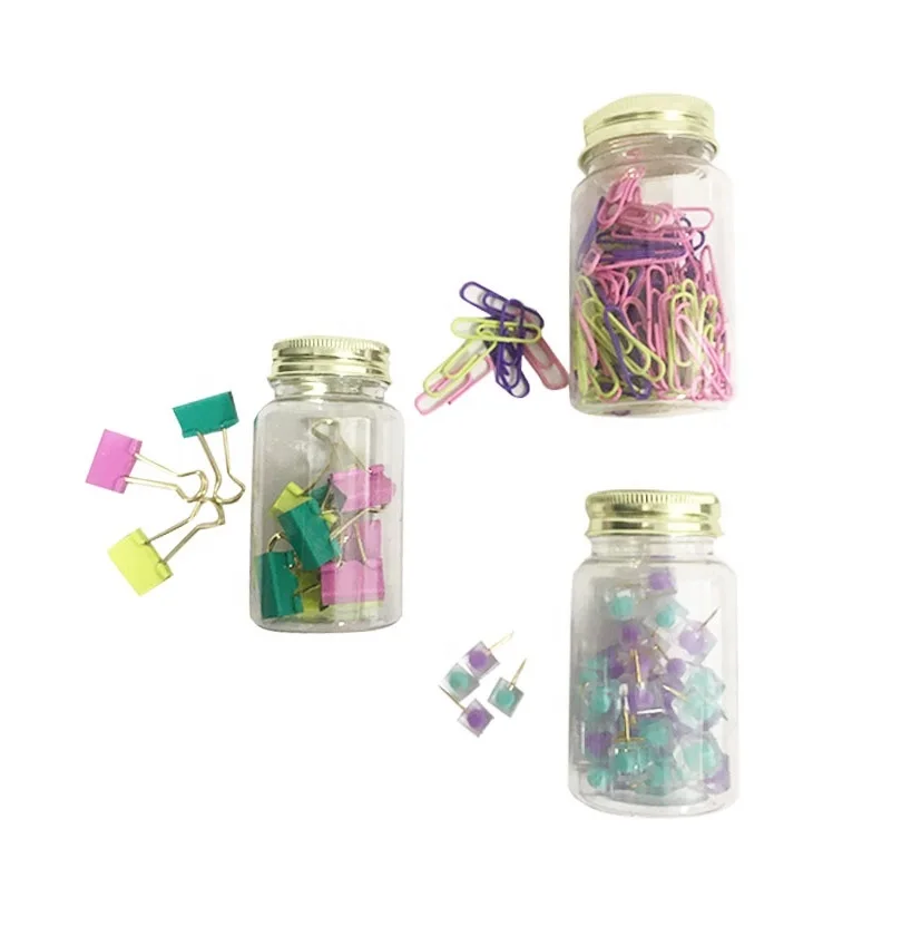 Bulk colorful binder and paper clips push pins office stationery set for school