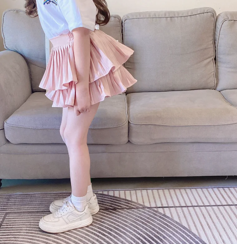 Girl pure color short skirt pleated skirt  casual girl short skirt black kids