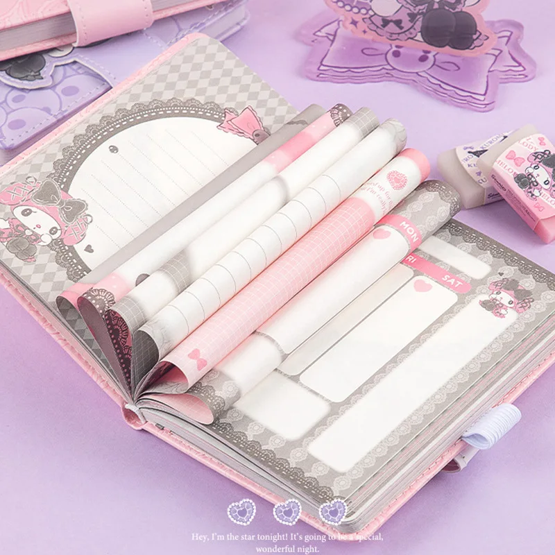 kawaii Anime Diary Journal A6 Book Students My Melody Kuromi Hardcover Paper With Pen Mini Kids Gift Set Notebook Handbook