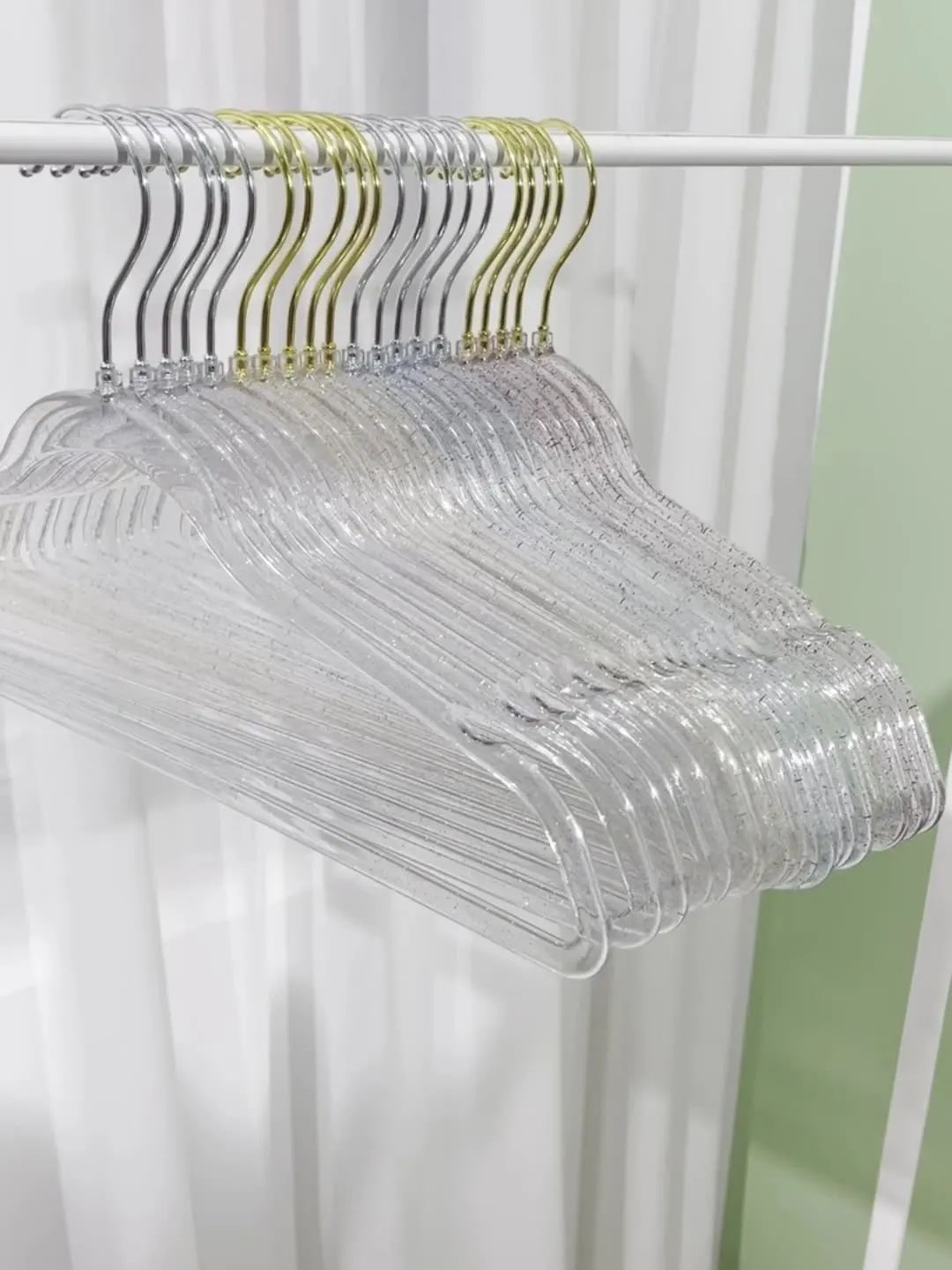 2024 High Quality PS Plastic Clear Hanger Gold Glitter Plastic Hanger for Women Clothes Store