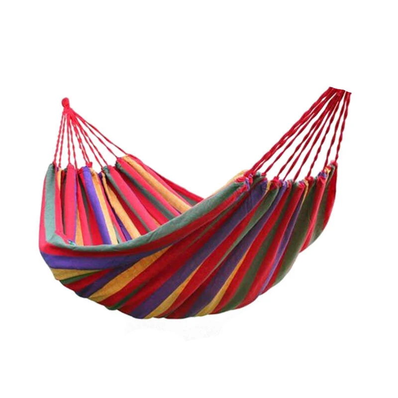 2 Persons Striped Hammock Outdoor Leisure Bed Thickened Canvas Hanging Bed Sleeping Swing Hammock for Camping