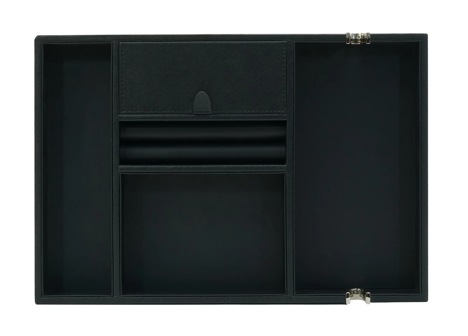 Sonny Black Leather Nightstand Organizer Catchall Dresser Top Storage Mens Valet Tray with 5 Compartments