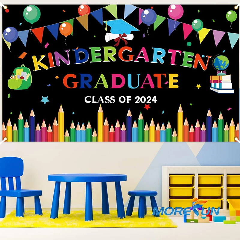 Hot sale 2024 kindergarten scene layout background cloth Graduation themed party wall upholstery