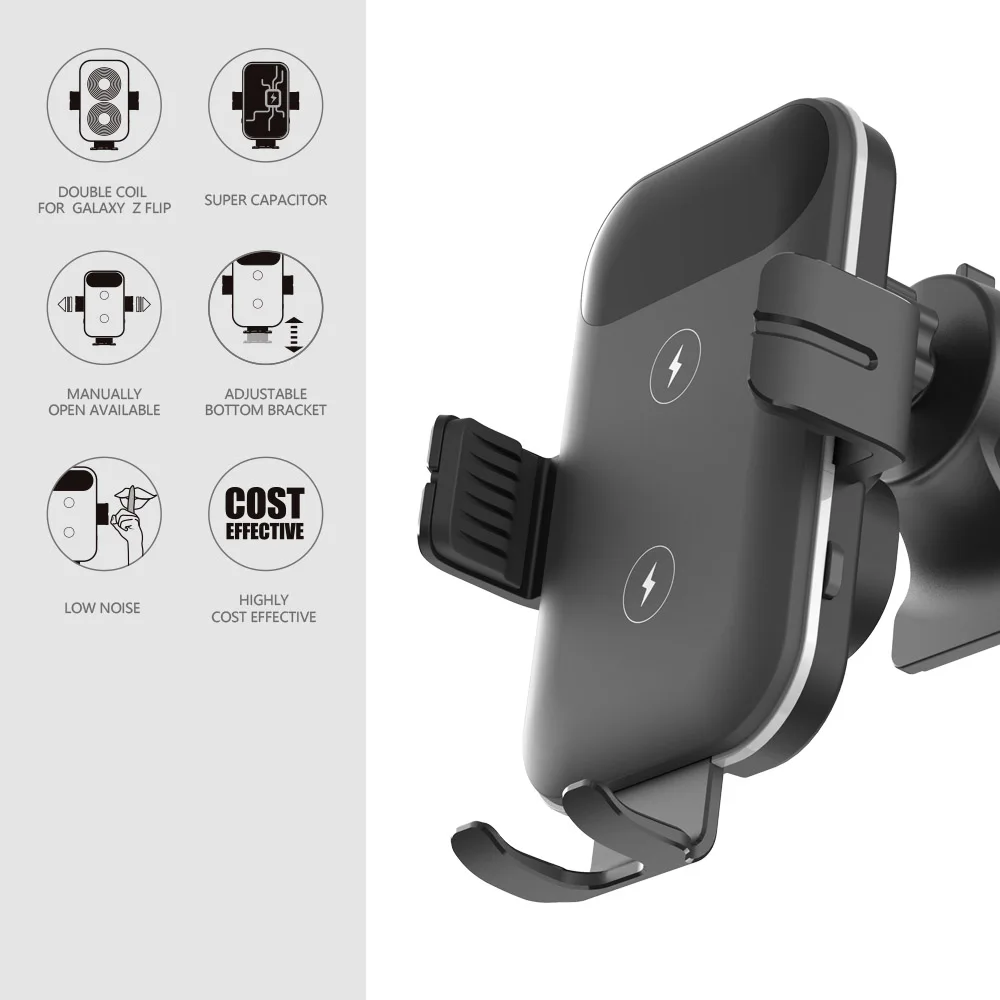 Best Sellers 2020/2021 KC Qi FOD Automatic Dual Coil Car Wireless Charger for Samsung Galaxy Z Flip 3